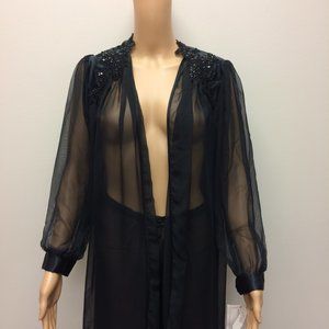 Vintage! Black Sheer Lingerie Jacket and Matching Pants Size Small